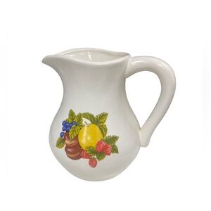 Ceramic Milk Jug with Handle 7 Inch Relief White Porcelain Pitcher